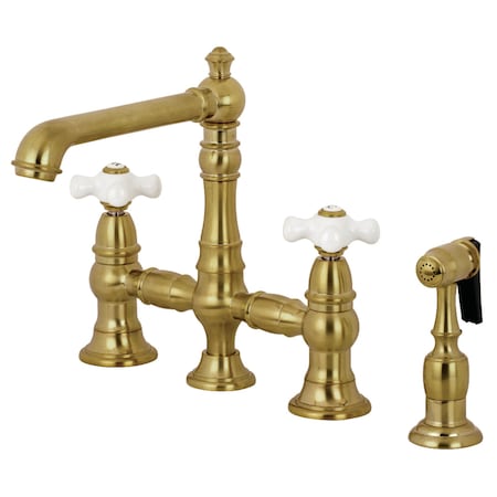 Kingston Brass KS7277PXBS English Country 8" Bridge Kitchen Faucet W/ Sprayer, Brass KS7277PXBS